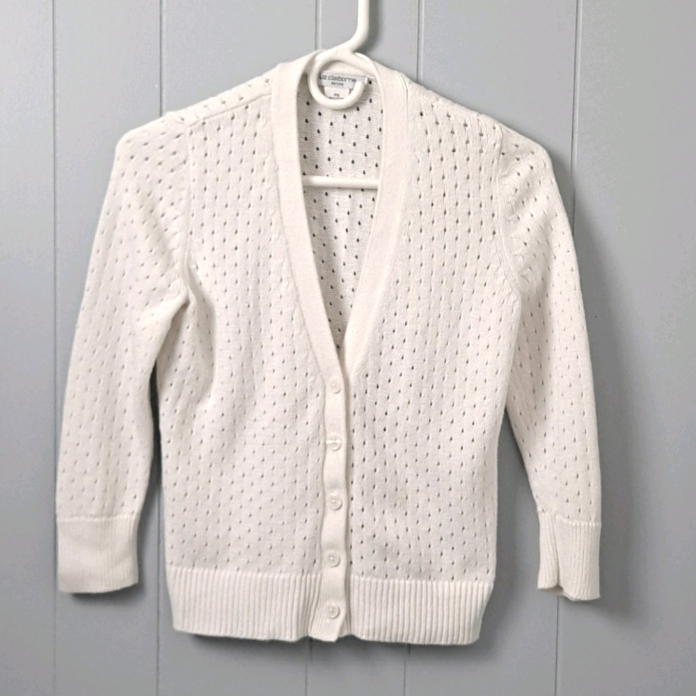 Liz Claiborne White Cardigan Petite Small
